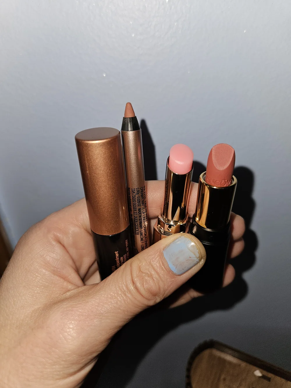 4 Lancôme Lip Set idole mascara.  Mutterglow lip, 274 lip, 53 tea is hot pencil